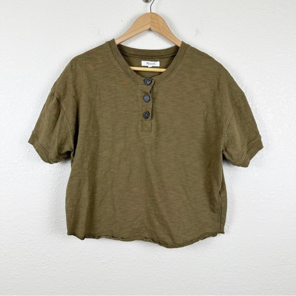 Madewell Button Front‎ Raw-Edge Henley Short Sleeve Top Size Small Women